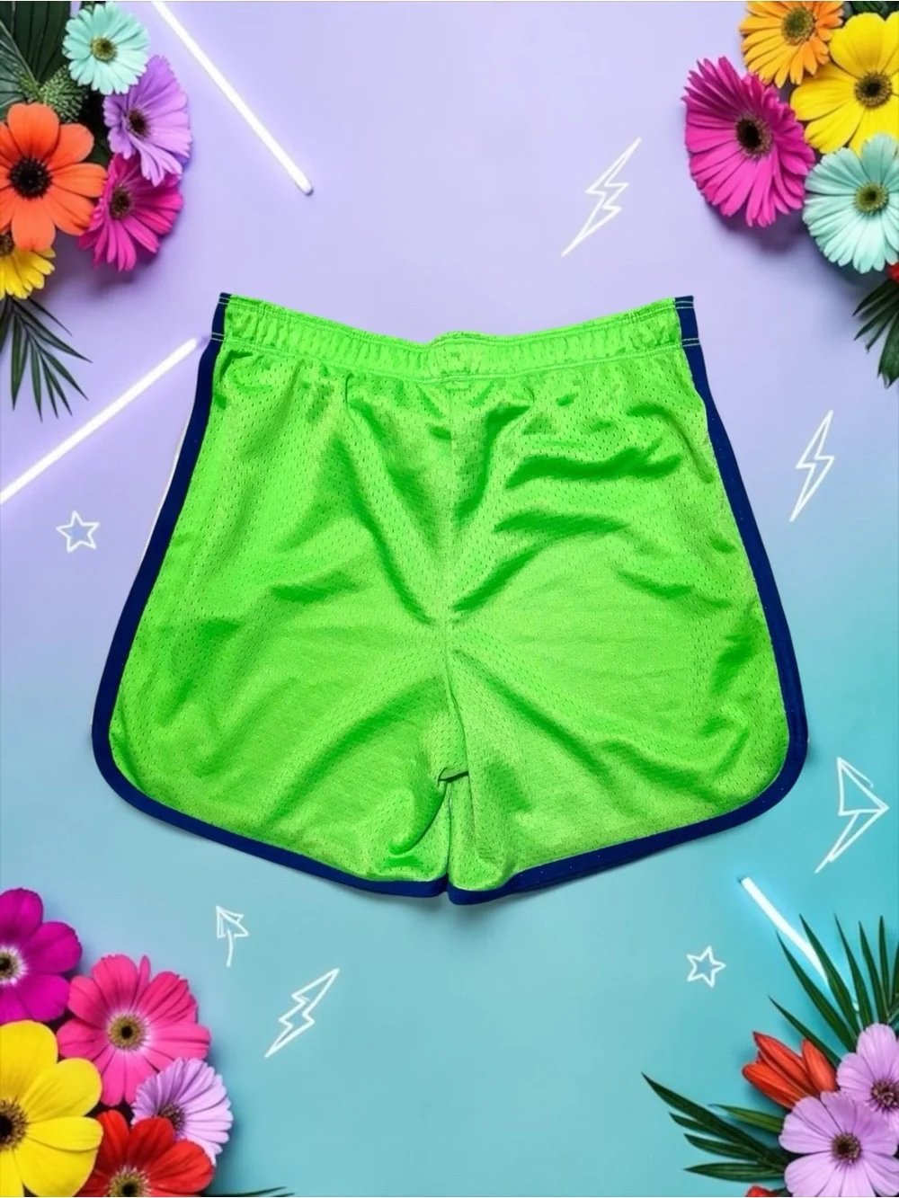 Justice Girls Running Shorts Lime Green Mesh Navy Trim Size 14 EUC